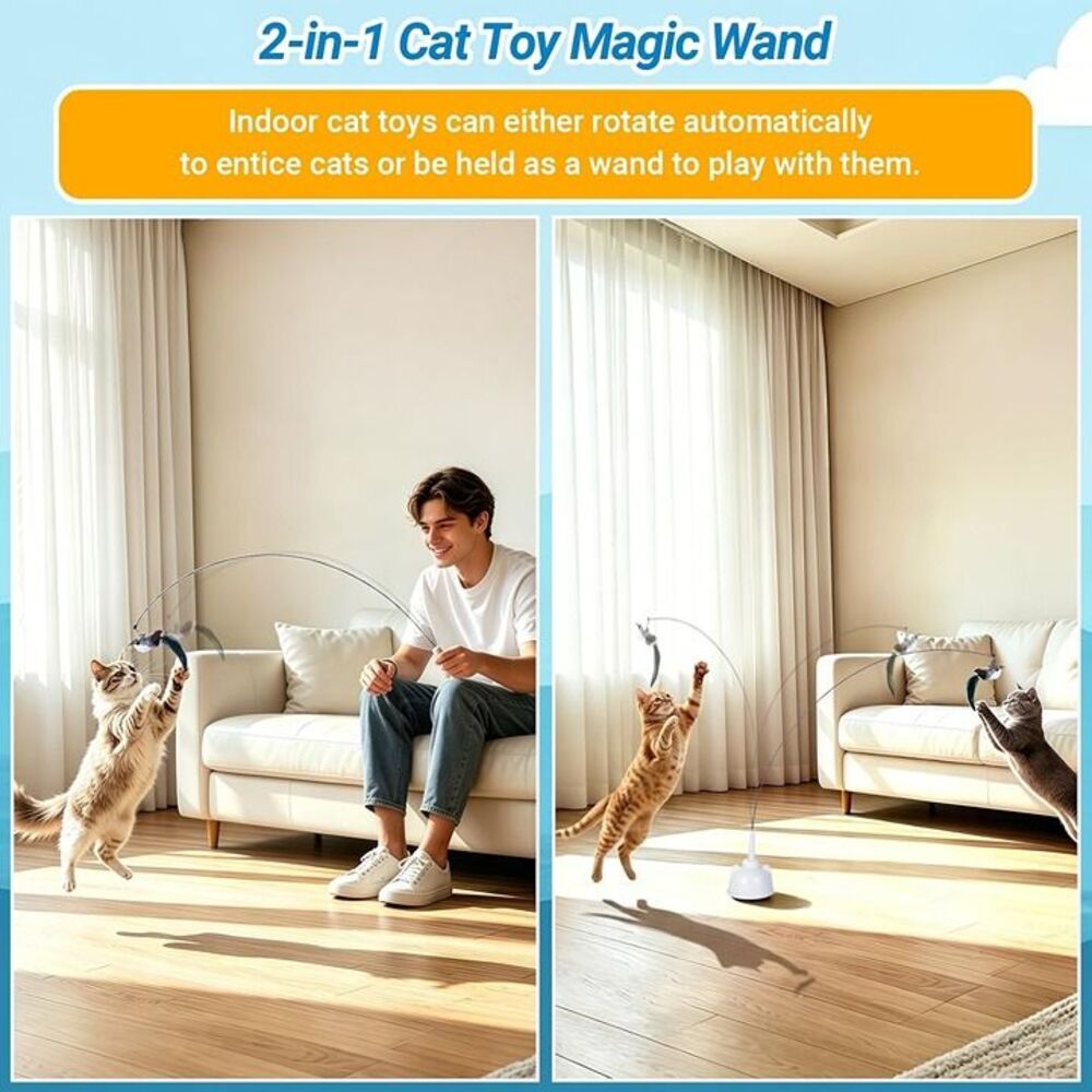 New Interactive Cat Toys for Indoor Cats Toy Wand 360° Flying Bird Cat Toy - Picture 2 of 10